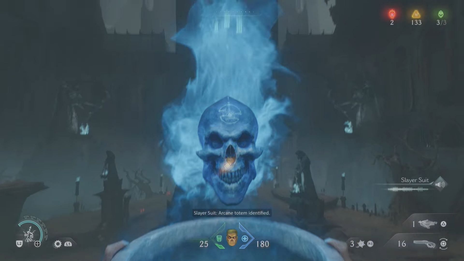 Blue Skull totem in Doom The Dark Ages (Image via Sportskeeda Gaming || Bethesda Softworks)
